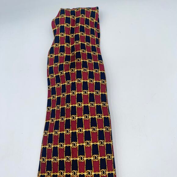 Stafford 100% Silk Red Blue Gold Chain Print Neck Tie Men's 67" Extra Long - Picture 3 of 5